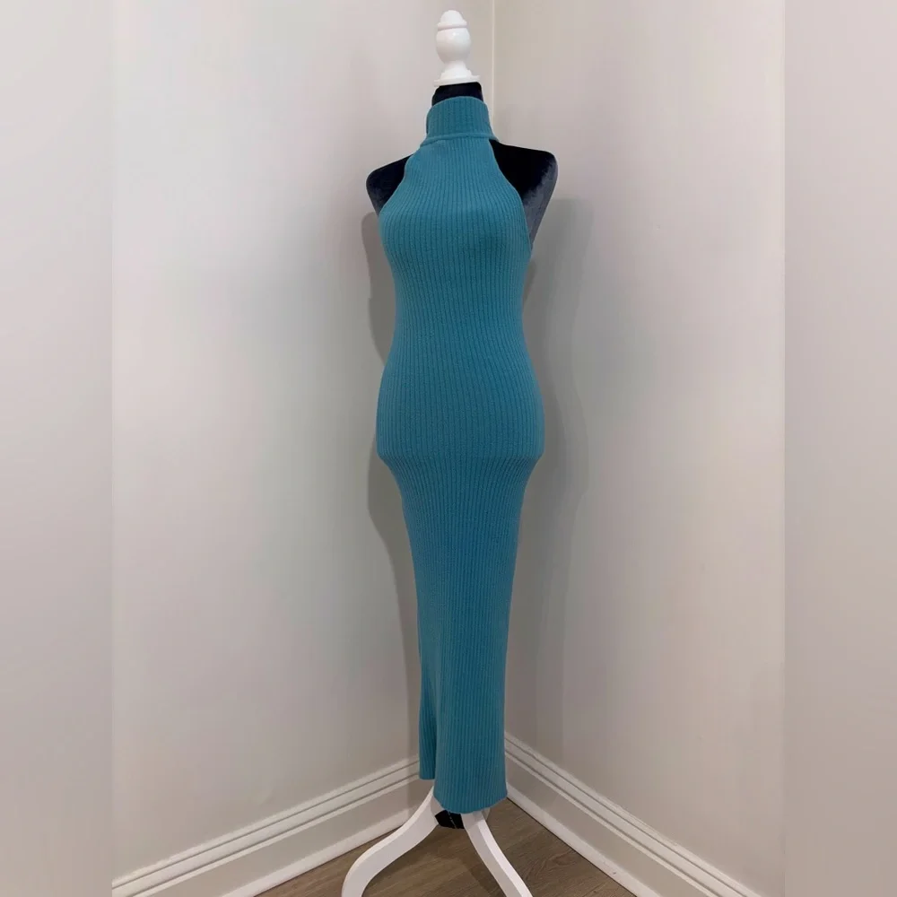 Abercrombie & Fitch High Neck Blue/Teal Sleeveless Ribbed Maxi Size Xs